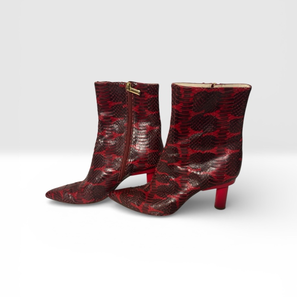 Tibi Red Snake-Embossed Leather Ankle Boots